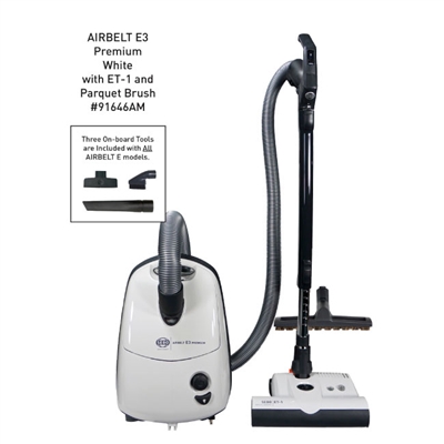 Sebo Airbelt E3 Premium with dual-control hande ET-1 and parquet brush in white
