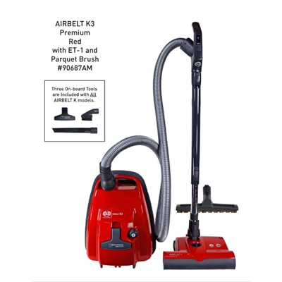 Sebo Airbelt K3 Premium with duel-control handle ET-1 and parquet brush in red